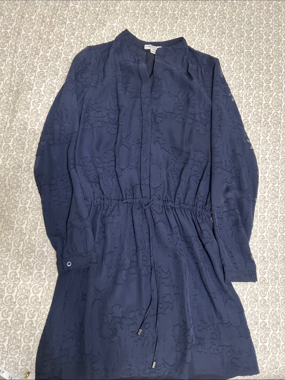 Katherine Barclay Navy Textured Drawstring Waist Dress